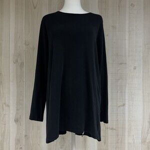 J Jill Womens Black Pima Crew Neck Top Long Sleeve Stretch Capsule Minimalist L